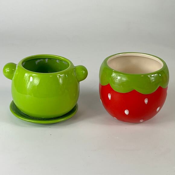 4 Figural Small Planters Deer Puffin Bird Frog Strawberry Desk Mini Collection - Picture 3 of 16